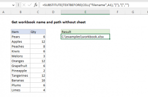 Excel formula: Get workbook name and path without sheet