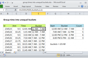 Excel formula: Group times into unequal buckets