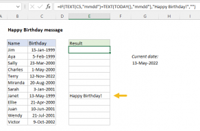 Excel formula: Happy birthday message