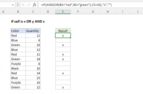 Excel formula: If cell is x or y and z