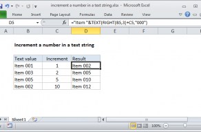 Excel formula: Increment a number in a text string