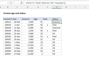 Excel formula: Invoice age and status