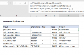 Excel formula: LAMBDA strip characters