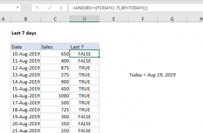 Excel formula: Last n days