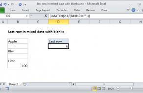 Excel formula: Last row in mixed data with blanks