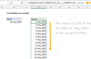 Excel formula: List all dates in a month