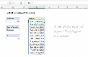 Excel formula: List nth weekdays of the month