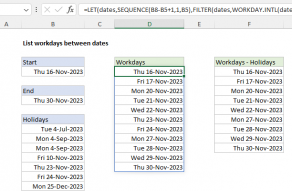 Excel formula: List workdays between dates