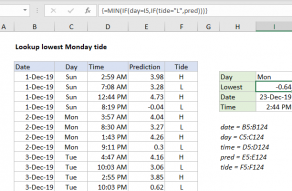Excel formula: Lookup lowest Monday tide