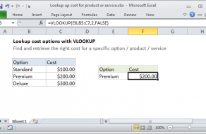 Excel formula: Lookup up cost for product or service