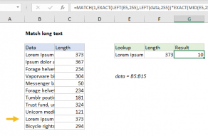 Excel formula: Match long text