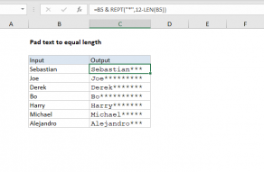 Excel formula: Pad text to equal length