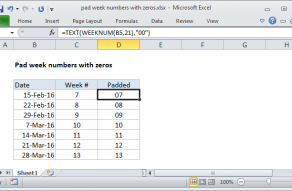 Excel formula: Pad week numbers with zeros