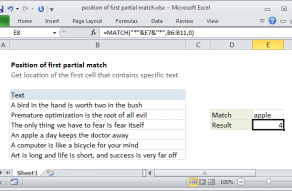 Excel formula: Position of first partial match