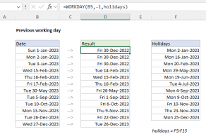 Excel formula: Previous working day
