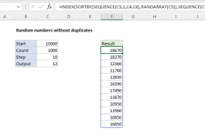 Excel formula: Random numbers without duplicates