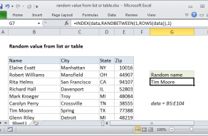 Excel formula: Random value from list or table