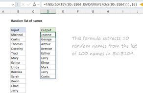 Excel formula: Random list of names