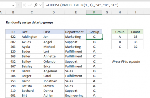 Excel formula: Randomly assign data to groups