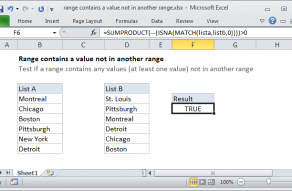 Excel formula: Range contains a value not in another range