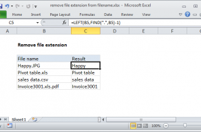 Excel formula: Remove file extension from filename