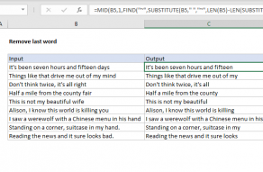 Excel formula: Remove last word