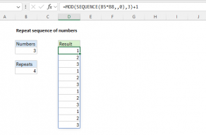 Excel formula: Repeat sequence of numbers