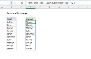 Excel formula: Reverse a list or range Excel formula: Reverse a list or range