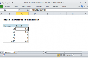 Excel formula: Round a number up to next half