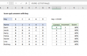 Excel formula: Score quiz answers with key