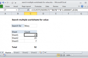 Excel formula: Search multiple worksheets for value