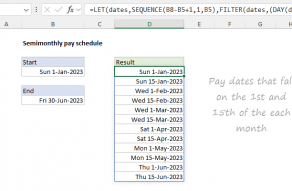 Excel formula: Semimonthly pay schedule