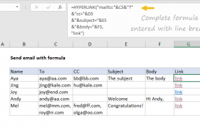 Excel formula: Send email with formula