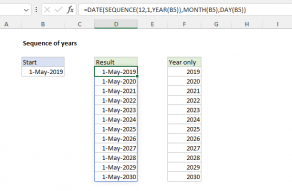 Excel formula: Sequence of years