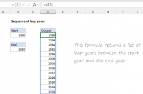Excel formula: Sequence of leap years