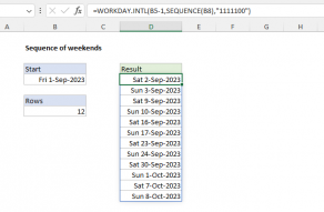 Excel formula: Sequence of weekends