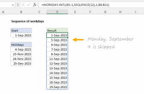 Excel formula: Sequence of workdays