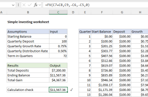 Excel formula: Simple investing worksheet