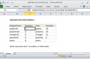 Excel formula: Split text and numbers