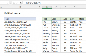 Excel formula: Text split to array