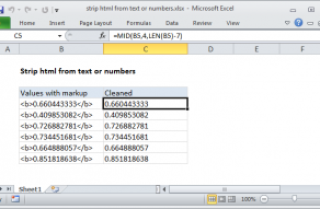 Excel formula: Strip html from text or numbers