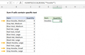 Excel formula: Sum if cells contain specific text