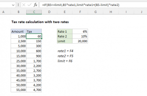 Excel formula: Tax rate calculation with two rates