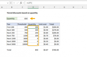 Excel formula: Tiered discounts based on quantity