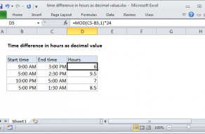 Excel formula: Time difference in hours as decimal value