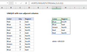 Excel formula: UNIQUE with non-adjacent columns