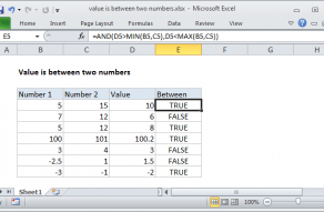 Excel formula: Value is between two numbers