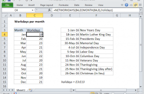 Excel formula: Workdays per month