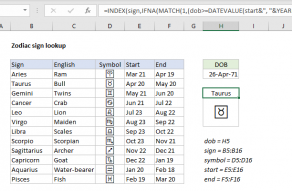 Excel formula: Zodiac sign lookup