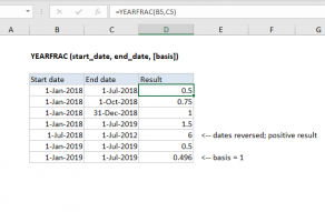 Excel YEARFRAC function